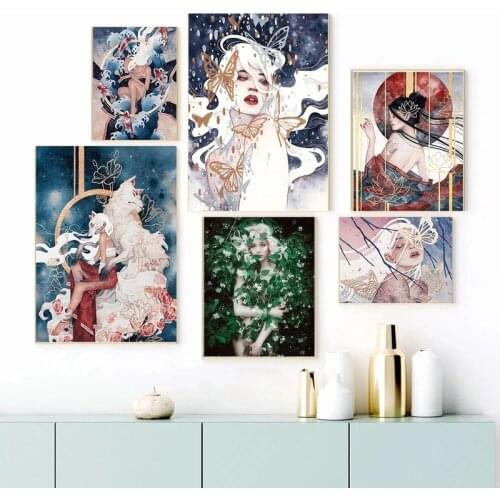 Traditional Modern Style Beauty Female Sexy Anime Figure Canvas Painting Poster Print Wall Art Picture Home Decor Bedroom Cuadro