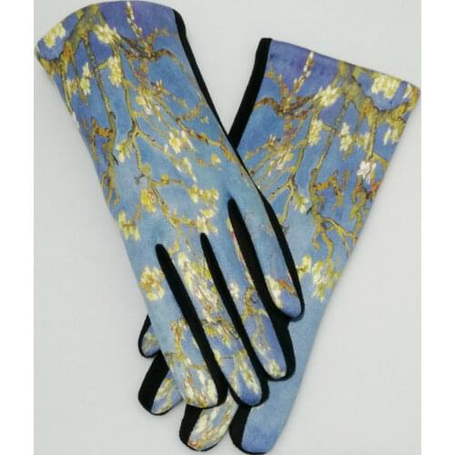 Embroidery Touch Screen Gloves Women Winter Warm Suede Leather Party Glove Femme Luxury Digital Print Airport Gants Pour Femmes