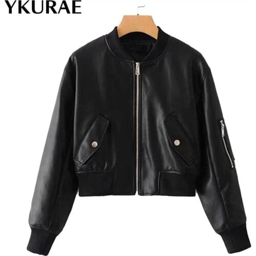 Women Leather Jacket PU Fashion Baseball Uniform Female Punk Outerwear Motorcycle Jackets Brand Clothing Short Street Coat FL080