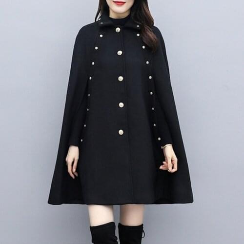 Women New Winter Cape Cloak Poncho Coats Casual Woolen Coat Outwears Female Single Breasted Lapel Overcoats Oversized