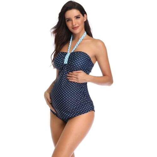 2019 New Print Dot Halter one piece Maternity Swimsuit retro plus size swimwear for Pregnant Women bathing suit beachwear S--5XL