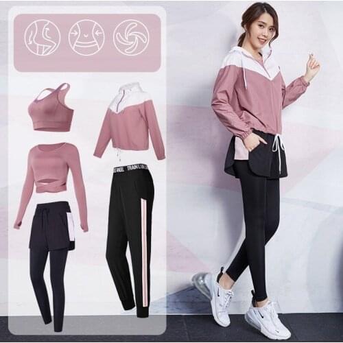 Vansydical Sport Suit for Women Yoga Jogging Sexy Exposed navel Shirt 2 in 1 Leggings Crop Top Sets Female Running Suit