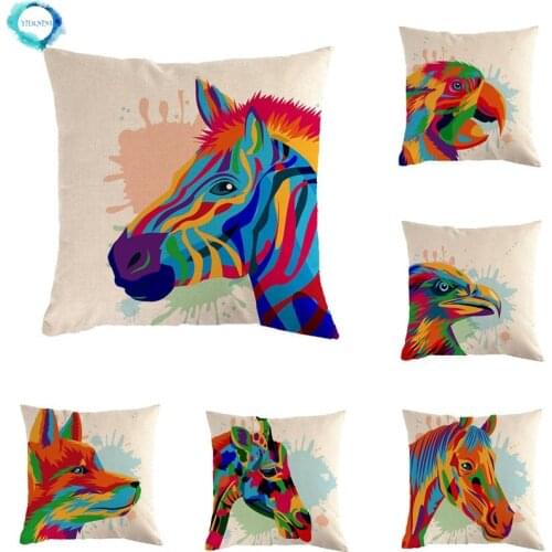 Animal Parrot Zebra Horse Hand Painted Watercolor Decorative Cushion Cover Cotton Linen Sofa Pillow Case Home Decor Pillow Cover