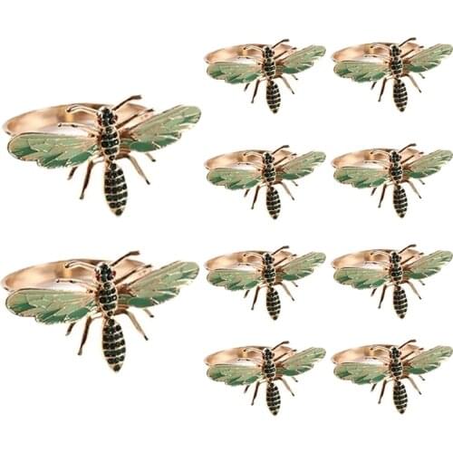 10Pcs Dragonfly Napkin Buckle Napkin Ring Alloy Green Insect Dragonfly Drip Diamond Buckle Paper Towels Napkin Holder
