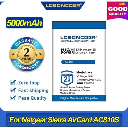 100% Original LOSONCOER 5000mAh W-9 Lithium Battery For Netgear Sierra AirCard AC810S AC815 AC791L Wireless Router Batteries