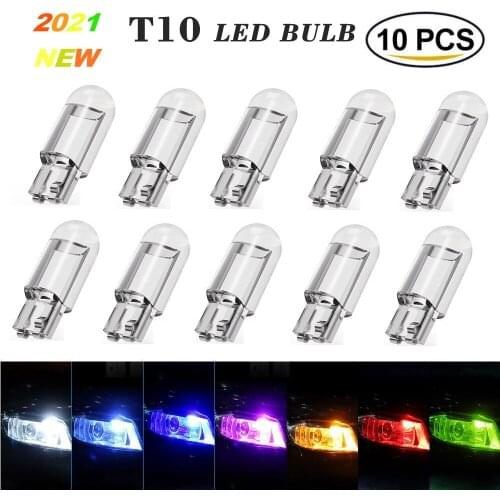 2pcs 10pcs W5W 194 T10 Glass Housing COB LED Car bulb 6000K 3000K White Green Blue Red Wedge License Plate Lamp Dome Light