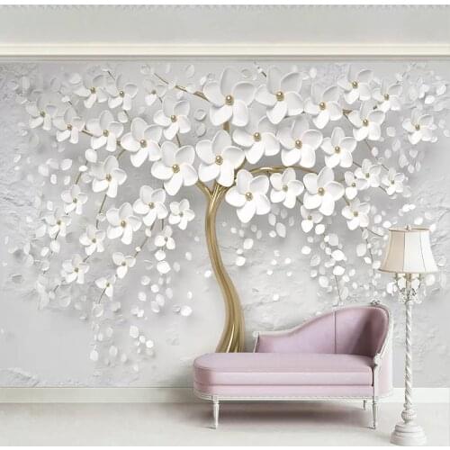 Custom 3D Photo Wallpaper Murals White Flowers Tree Living Room Sofa TV Bedroom Background Wall Home Decor Painting Mural Papel