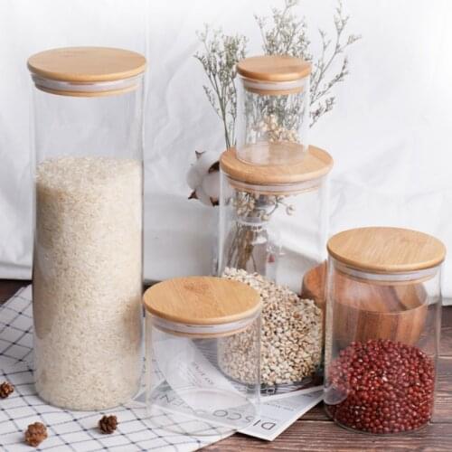 500-1000ml Transparent Glass Tank Kitchen Food Storage Container with Lid Coffee Bean Tea Sugar Jar