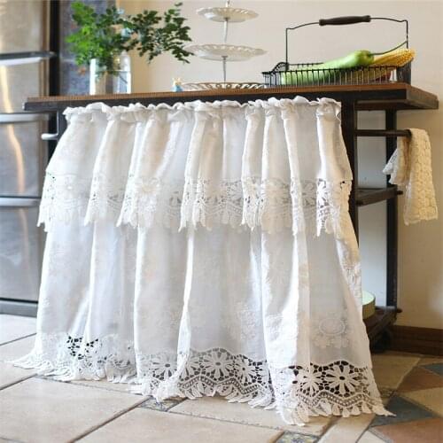 Free Shipping Quality Tube Embroidery CottonDouble LayerShades Lace Coffee Curtain Kitchen Short Small Drapes Blinds Purdanh