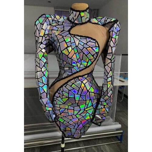 Sparkly Colorful AB Sequins Dress Womens sexy Costume Dance Stage Wear Female Singer Stretch Outfit