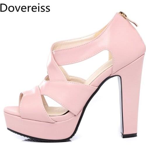Summer Women clear heels Sandals fashion white sexy new Narrow band Back zipper Buckle Chunky heels consice height 31-43