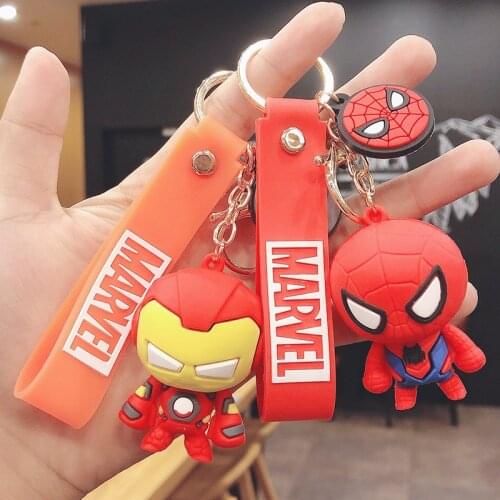 Disney Marvel Avengers Keychain Cartoon Spider-Man Captain America Epoxy Doll Key Ring Pendant Couple Bag Ornament Small Gift