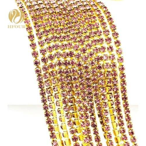 2mm/2.5mm/2.8mm/3.0mm/4.0mm 5yard/pack High quality Gold bottom Light purple Rhinestone Chain DIY Accessories