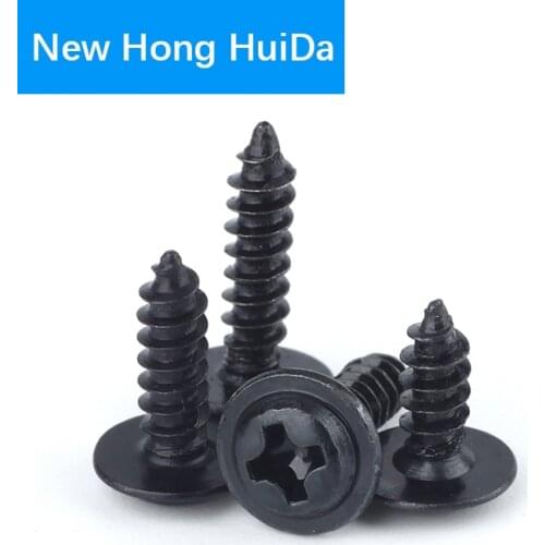 M3 M4 Black Steel Phillips Cross Self Tapping Screw With Washer Metric Thread Metal Pan Head With Pad Screw Bolt