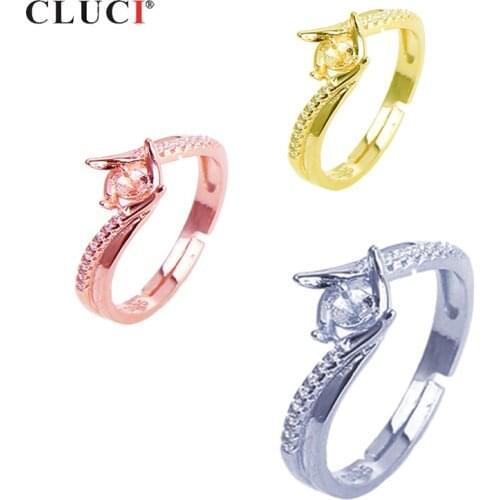 CLUCI 925 Sterling Silver Zircon Ring for Women Silver 925 Pearl Ring Mounting Adjustable Ring Jewelry SR2192SB