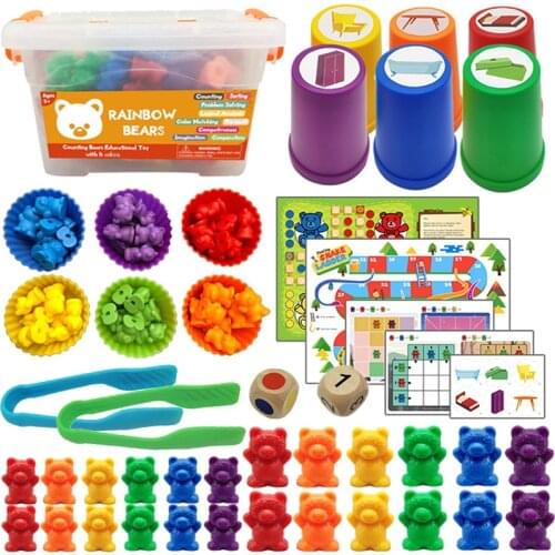 Children Montessori Toy 1 set Boxed Counting Bear Montessori Educational Cognition Rainbow Matching Game Educational Toys Gifts