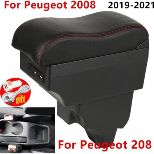 For Peugeot 2008 Armrest For Peugeot 208 Car Armrest box 2019 2020 2021 Retrofit parts Interior Storage box accessories USB LED