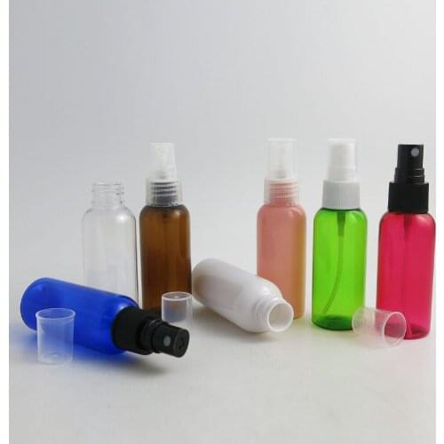 Travel Small 50ml blue clear amber green red pink white plastic mist spray perfume bottle parfum liquid atomizer Sprayer Cap