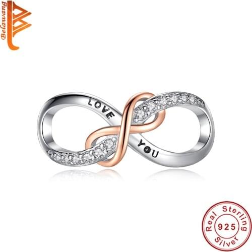 Luxury Double Infinity Charms 100% 925 Sterling Sliver Love You Charms Fit Bracelet and Bangle Crystal Jewelry For Women