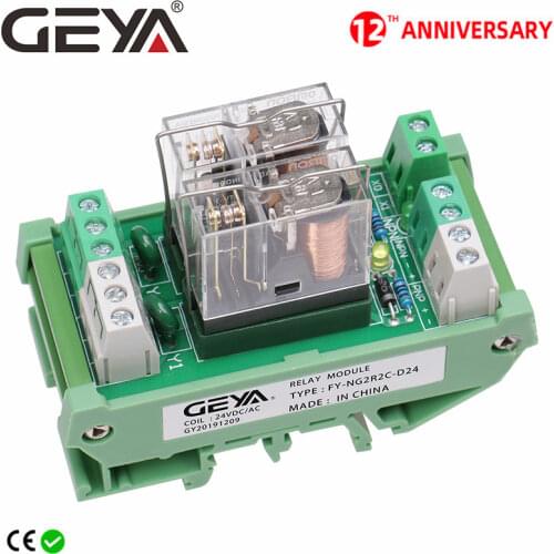 GEYA NG2R 2 Channel Relay Module 12V 24V 1SPDT Relay 10A Plug in Type Omron Relay