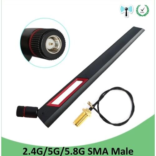 2.4GHz 5GHz 5.8Ghz Antenna real 8dBi SMA Male Connector Dual Band wifi Antena + 21cm RP-SMA Male Pigtail Cable