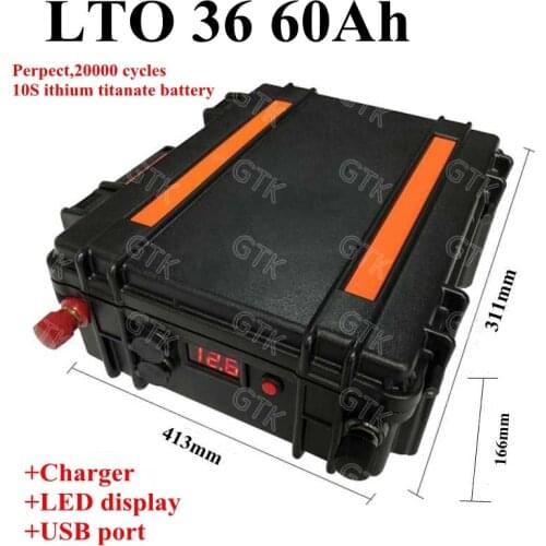 GTK LTO 36V 60Ah Lithium titanate battery pack for 1500W Motor Solar panel scooter bike Tricycle Solar backup power+10A charger
