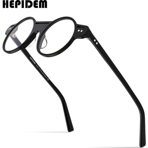 HEPIDEM Acetate Glasses Frame Men Retro Vintage Round Eyeglasses Women Myopia Optical Prescription Spectacles Eyewear 9162