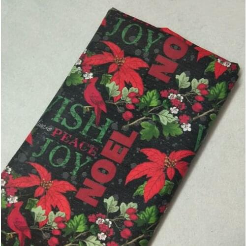 Classic Christmas Green Red Leaf Bird Letter printed Cotton Fabric 50x105cm X'mas Fabric Patchwork Cloth Dress Home Decoration