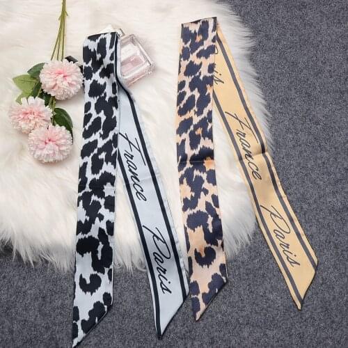 Classic retro leopard scarf women luxury designer design tie bag small silk scarf lady headscarf headband long neck shawl