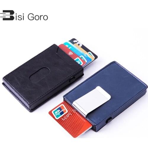 BISI GORO Smart Wallet Holder tarjetero hombre PU RFID Anti-theft Aluminum Credit Card Holder 2021 New Arrival Casual Money Bag
