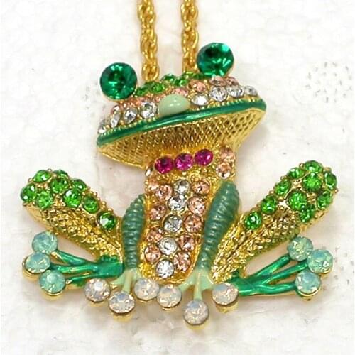 Colorful Rhinestone Fashion Frog Pendant Necklaces Chain Jewelry F397 E2