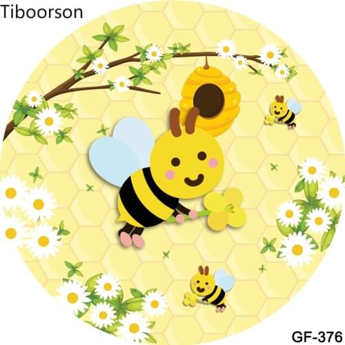 Round Backdrop baby Happy Birthday Bee birthday Party Decor Custom Personalized photo Background party backdrop hbo 1 year