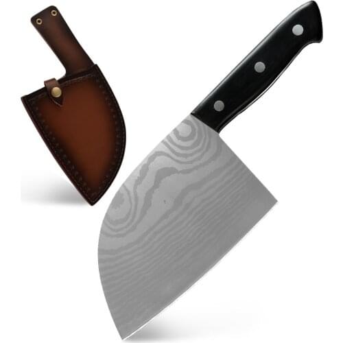 Kitchen Knife Damascus Laser Pattern Stainless Steel Meat Cleaver Bone Chopping Butcher Slicing Vegetables Knife with Holster