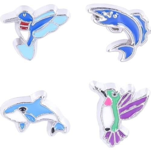F455 Bird Charms Enamel Zinc Alloy Bird Foating Locket Charms Fit Living Glass Lockets Pendant 7*9mm