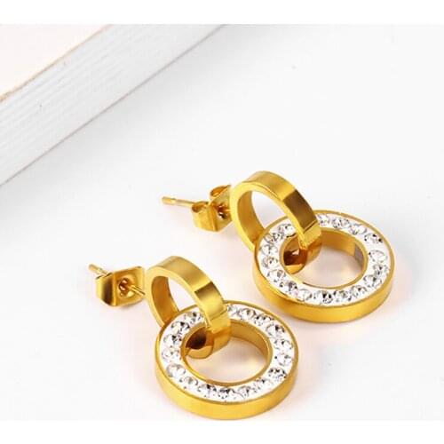 Fashion women jewelry stainless steel earrings womens earrings classic zircon stud earrings round high stud earrings