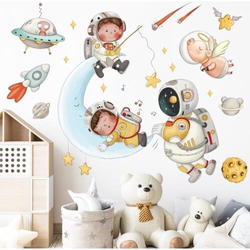 Cartoon Space Lullaby Wall Stickers for Kids rooms Children Room Decor PVC Art Murals for Nursery Bedroom Decoration Home Decor