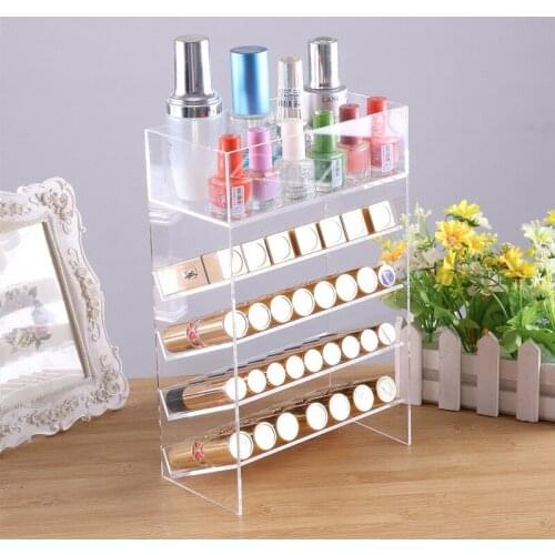 New Clear Acrylic Plastic Nail Polish Rack Lipstick Cosmetic Sample Holder Makeup Brush Make Up Storage Organizer Box Shelf