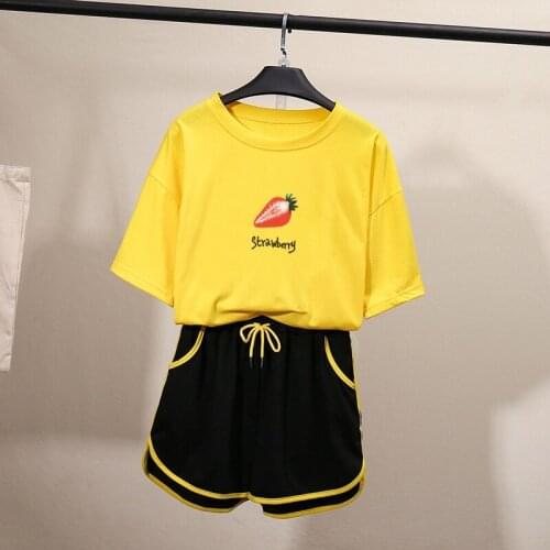 2021 New Womens Fashion Loose Casual Short-Sleeved T-Shirt Plus Shorts Two-Piece Suit Jogging Casual Suit Girl Suit