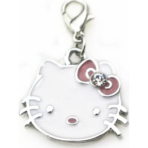 New design 20pcs/lot kitty cat crystal dangle charms silver lobster clasp charms for glass momery floating pendant lockets
