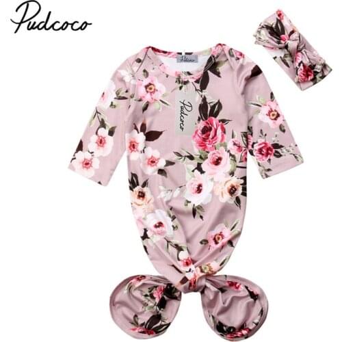 Pudcoco Newborn Baby Girl Floral Sleeping Sleepwear & Robes Swaddle+Headband baby sleep wear
