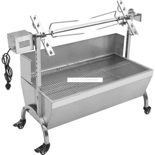Stainless Steel Charcoal Roasted Whole Lamb Stove BBQ Grill Windsheild Electric Motor Automatic Flip for Outdoor Home Barbecue