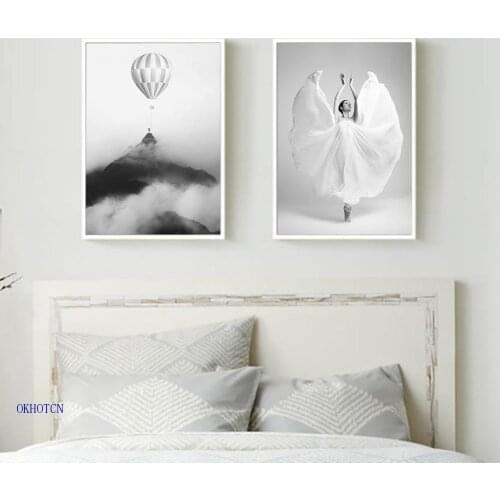 Scandinavian Viewscape Dancing Girl Poster Nordic Style Canvas Painting Wall Art Decorative Pictures For Living Room Decor