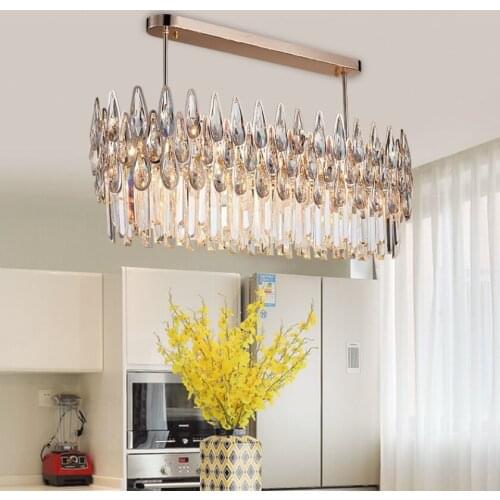Luxury modern crystal chandelier designer gold simple rectangle lustre living room decoration LED chandelier