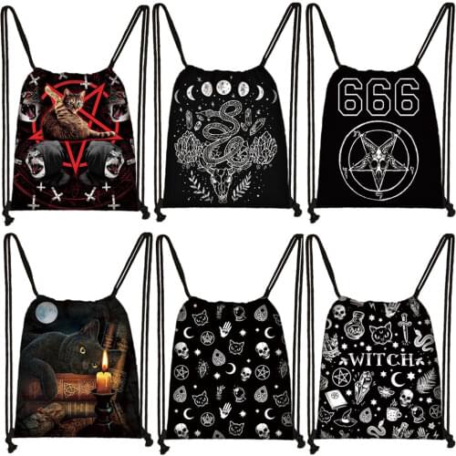 Witch / 666 / Hail Satan Backpack Black Cat Witchcraf /Baphomet Women Storage Bags for Travel Boy Girl Bookbag Shoes Holder