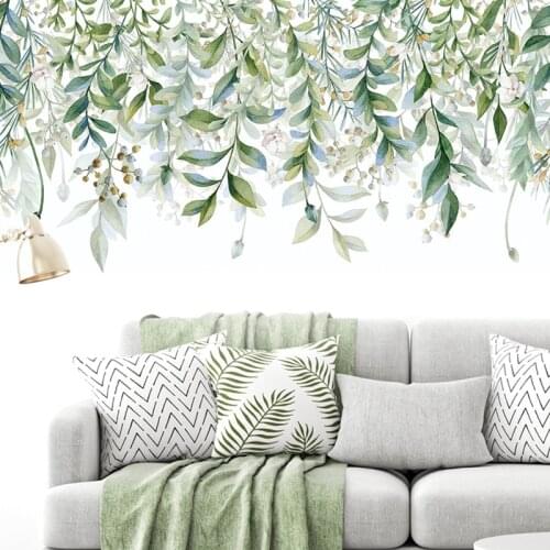 Winding green plant leaves wall sticker Removable Living room bedroom background home decoration wallpaper combination stickers