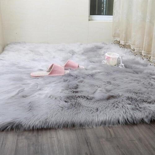 Gray Bedside Mats Hairy Artificial Sheepskin Wool Carpet For Living Room Bedroom Chair Cover Warm Long Fluffy Skin Fur Area Rug