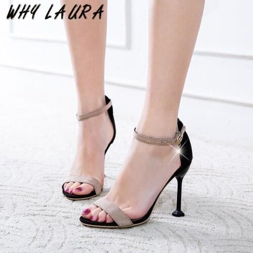 Witch one-line button bag with peep-toe thin heel high heel sandal hollow slim women fashion fashion go with high heels