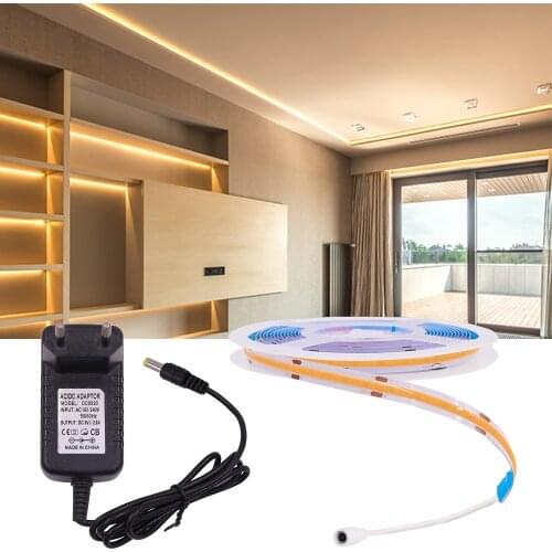 DC 5V COB LED Strip EU US Set + Power Supply RA90 White Red Blue Green Flexible Tape Ribbon COB LED Lights