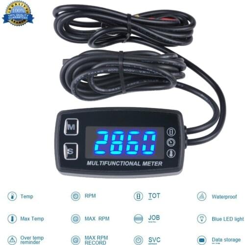 Digital LED Display Tachometer Hour Meter Tach with Temperature Sensor Guage for 2/4 Stroke Engines Chain Saws Tractors 035LT