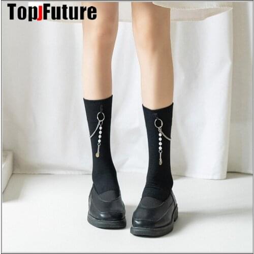 Gothic lolita cosplay stockings Harajuku stockings childrens Black Punk uniform SMILE style socks with Pearl chain